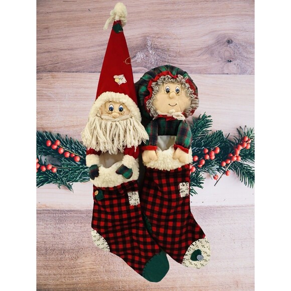 Vtg Santa Mrs Clause Grandmother Grandpa Granny Stocking Set Kitschy